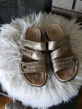 Earth Origins Metallic Gold Triple-Strap Comfort Sandals